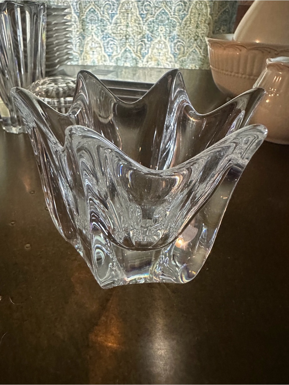 Orrefors Sweden Crystal Petal Star Candy Dish Bowl